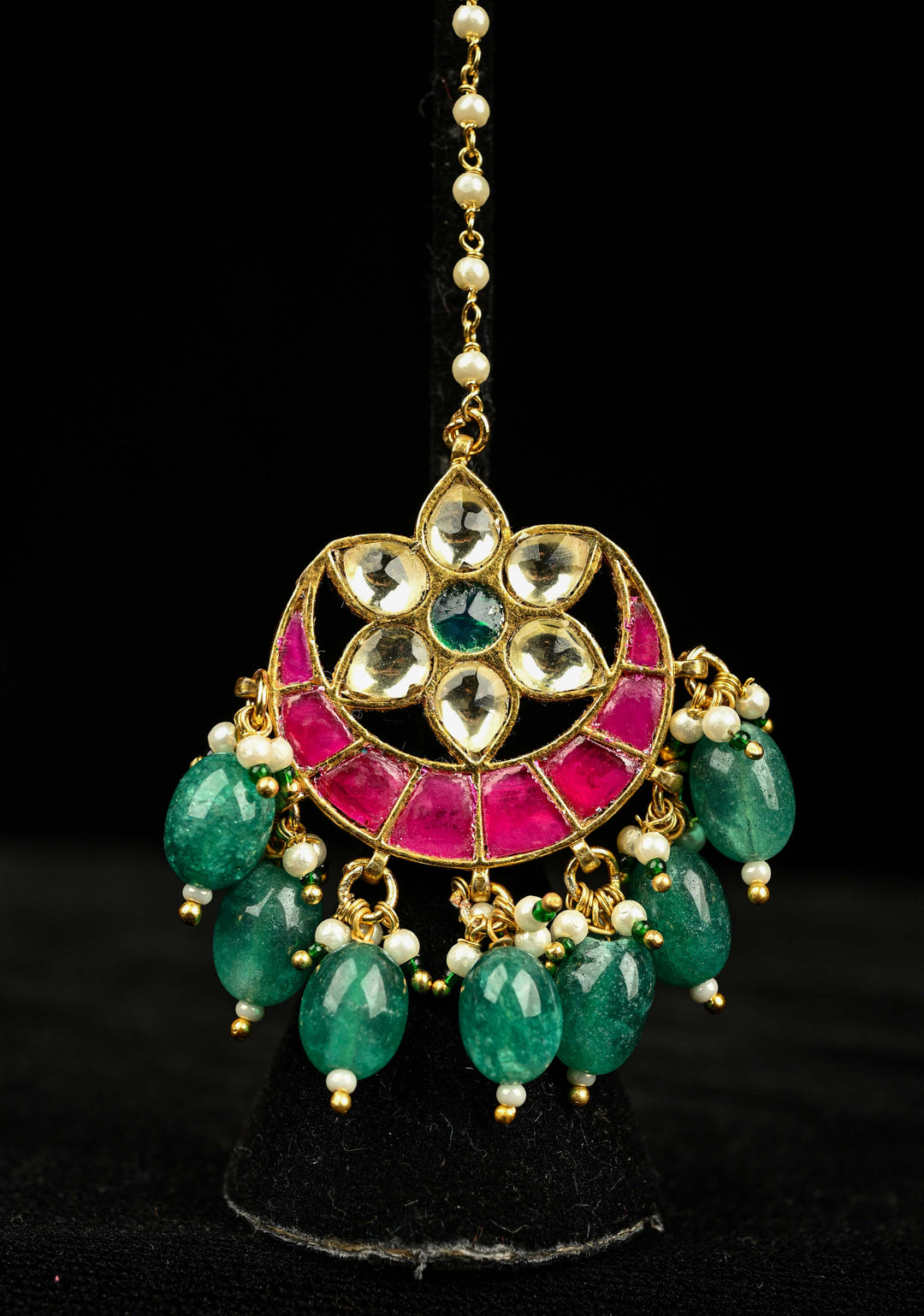 Maang Tika - Chand Design Ahmedabadi Kundan Jadau Hair Ornament | Shobitam Jewelry