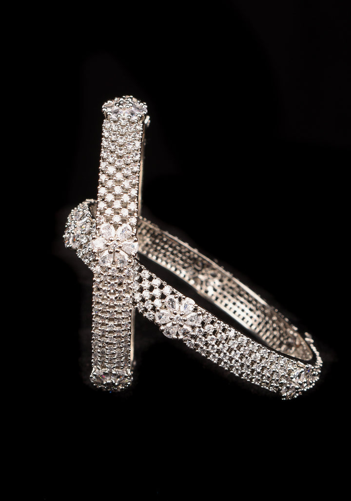 2.4 size white stone bangles with floral design