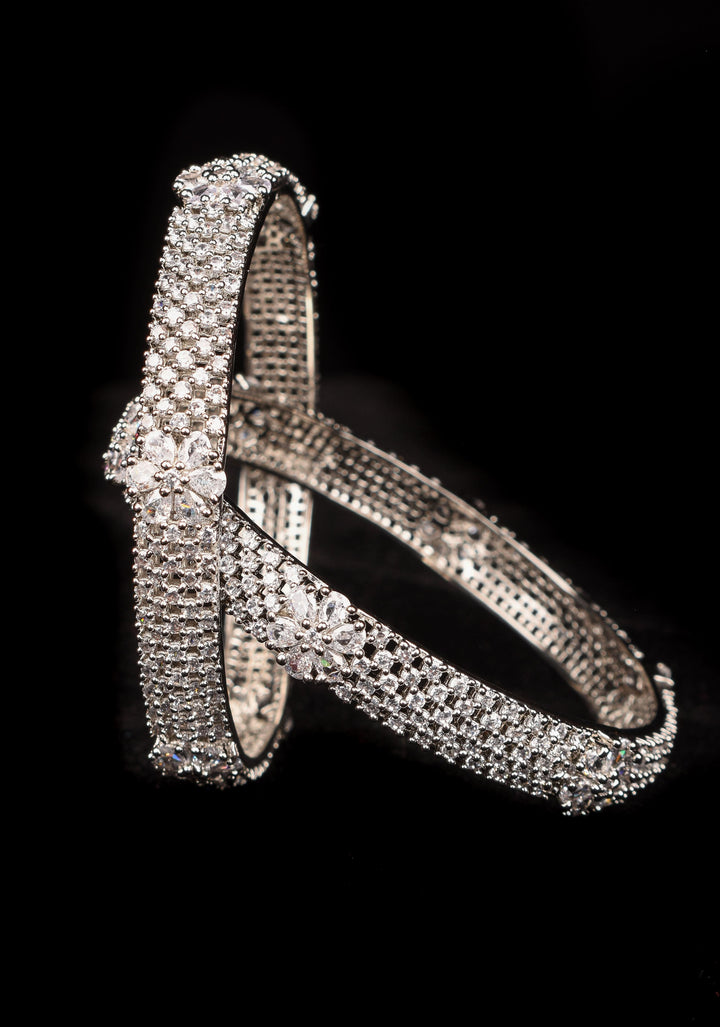 2.4 size white stone bangles with floral design