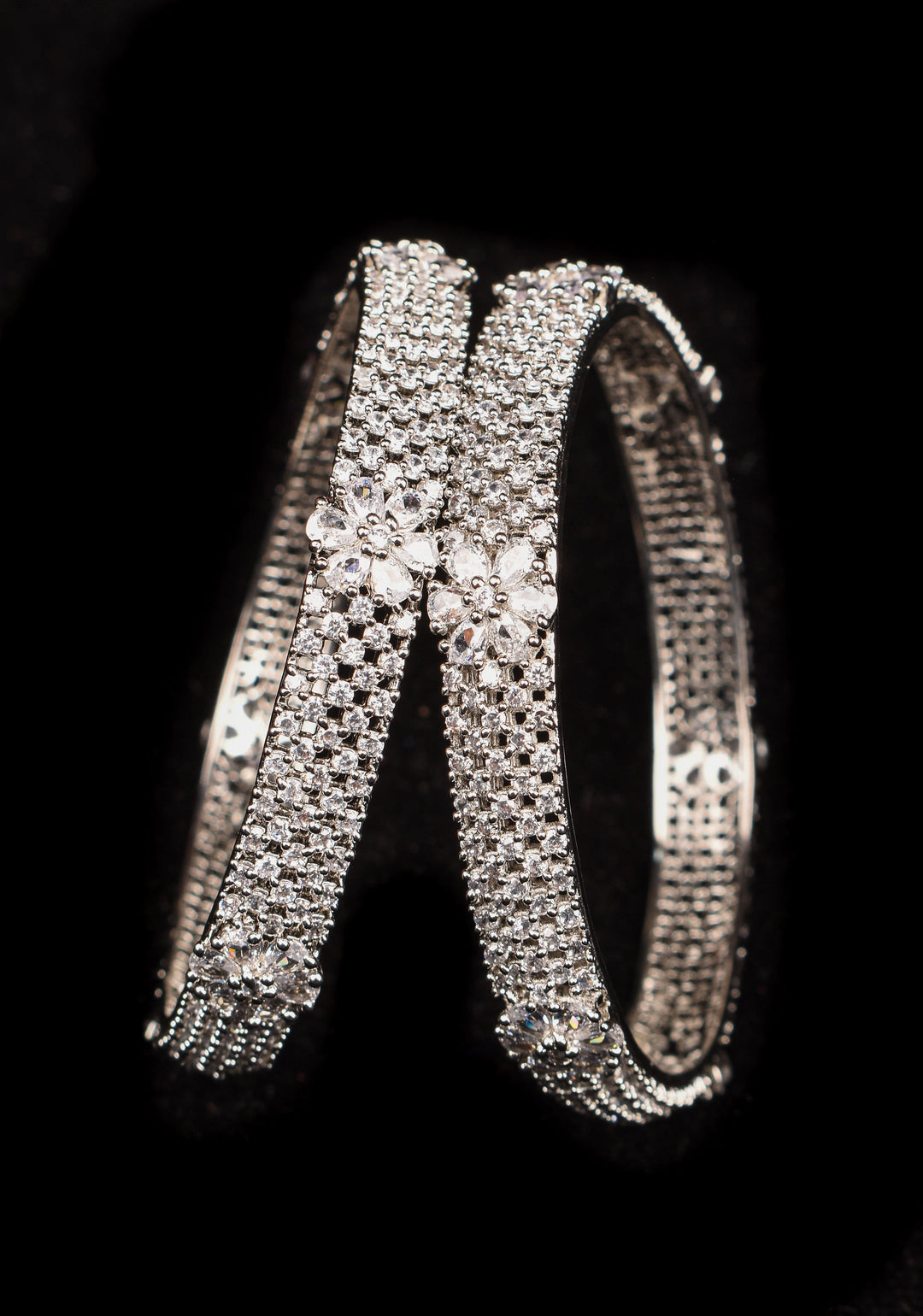 2.4 size white stone bangles with floral design