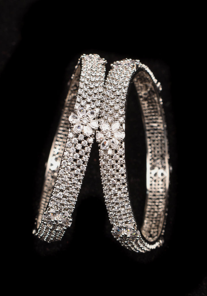2.4 size white stone bangles with floral design
