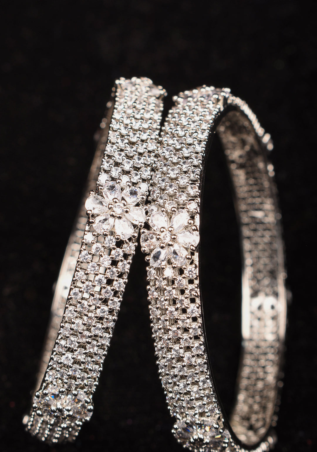 2.4 size white stone bangles with floral design