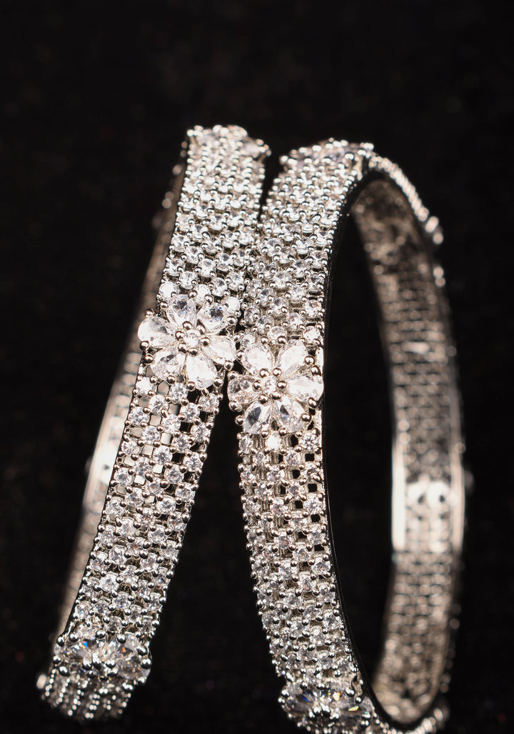 2.4 size white stone bangles with floral design