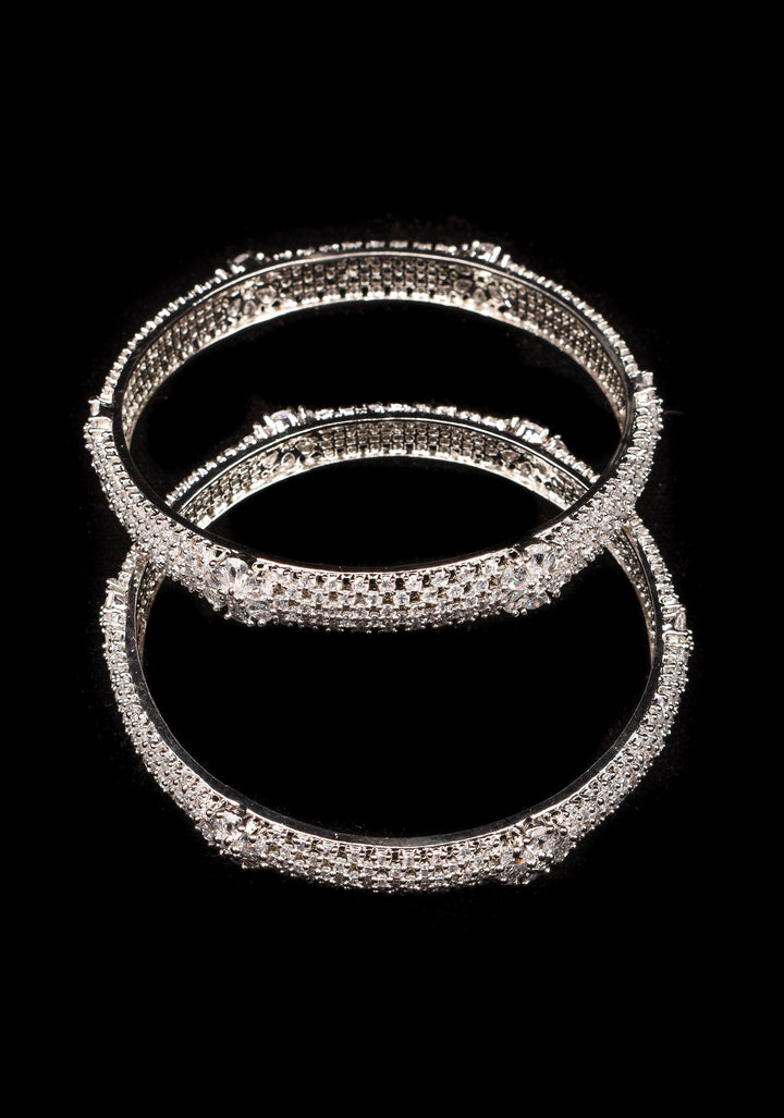 2.4 size white stone bangles with floral design