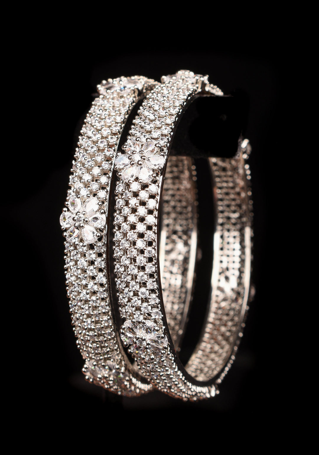 2.4 size white stone bangles with floral design