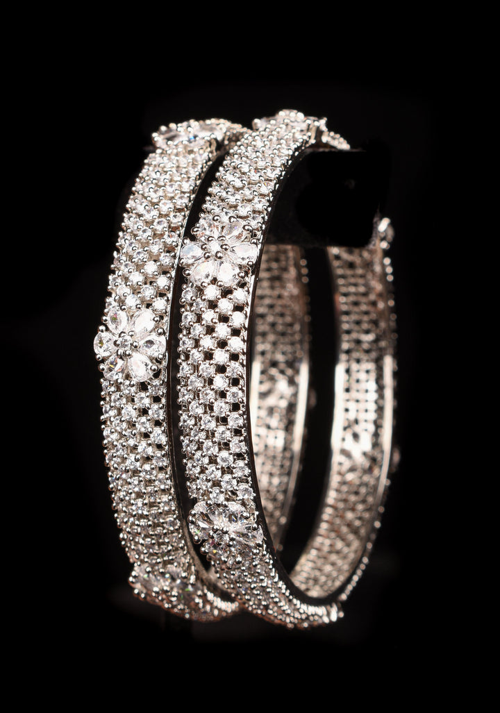 2.4 size white stone bangles with floral design