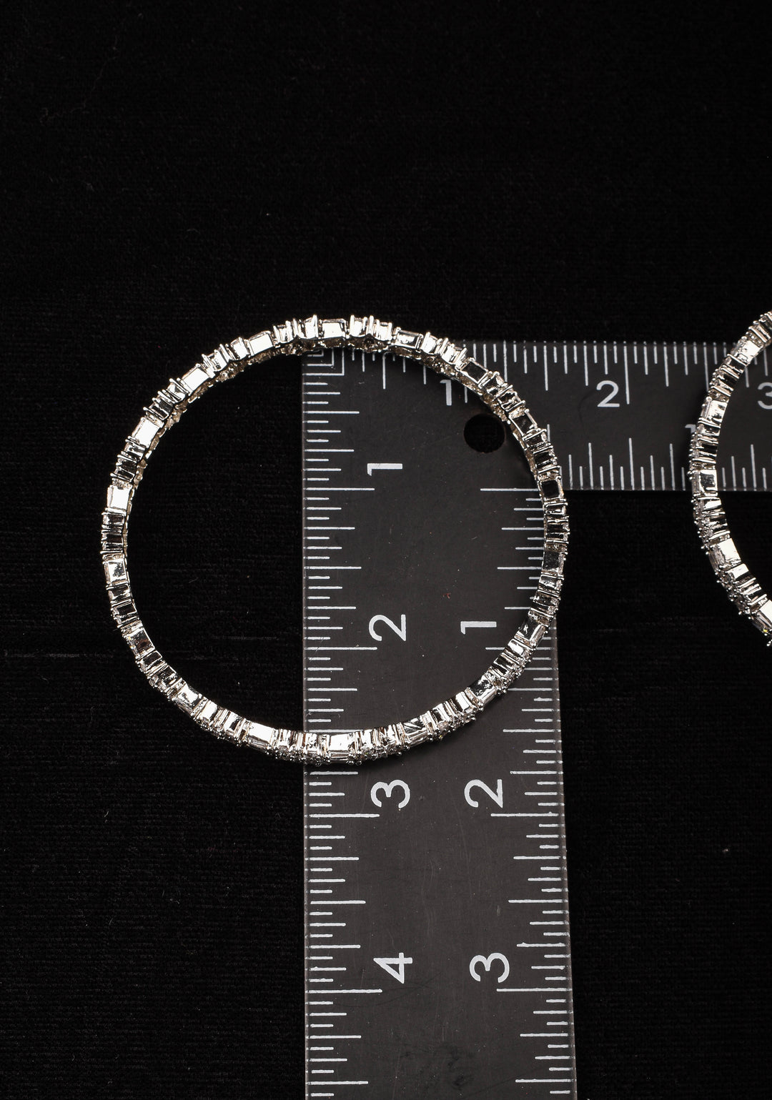 Silver Tone Bangles with White CZ Stone Floral Design – Size 2.5