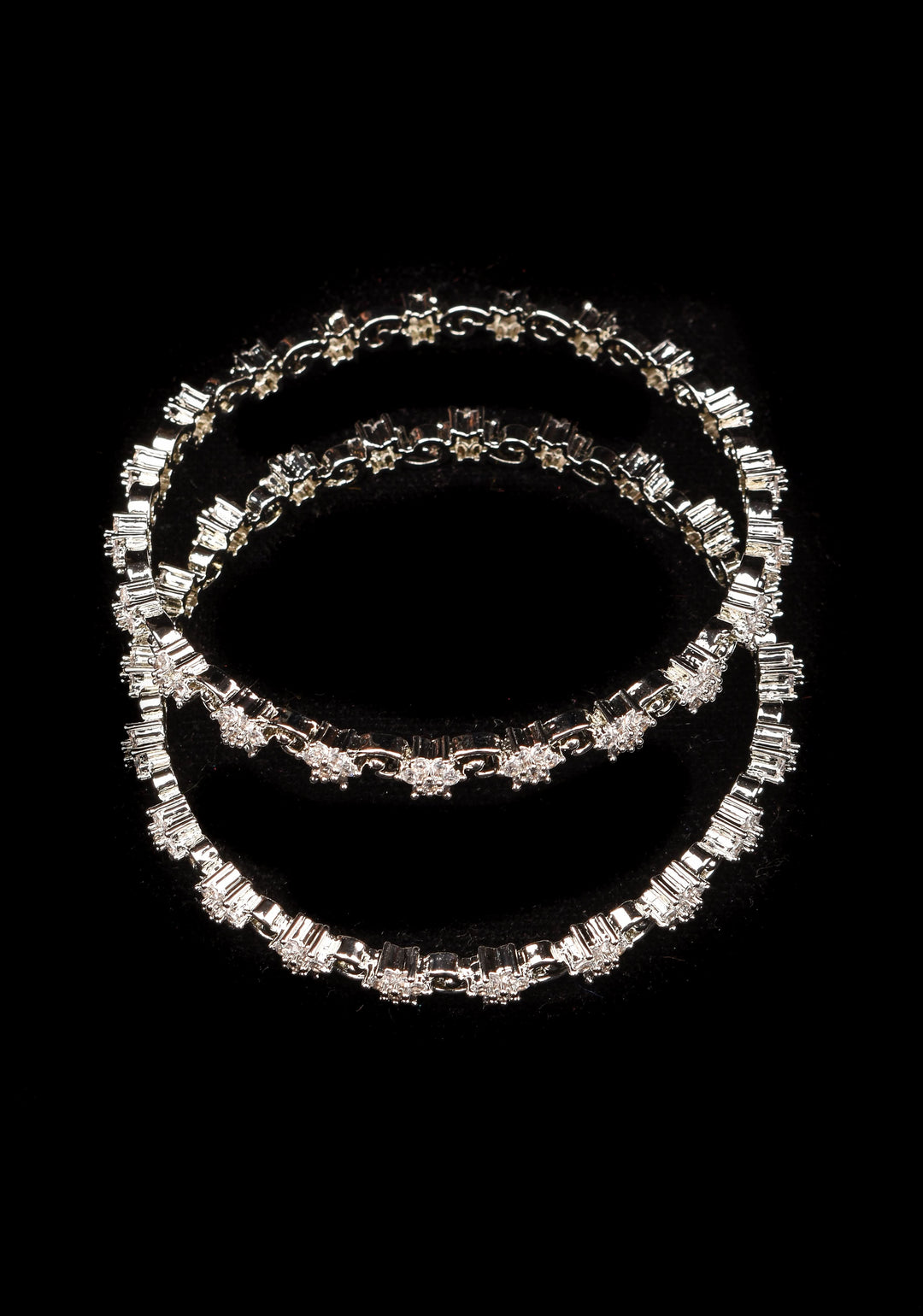 2.4 size white CZ stone floral design Units Silver bangles