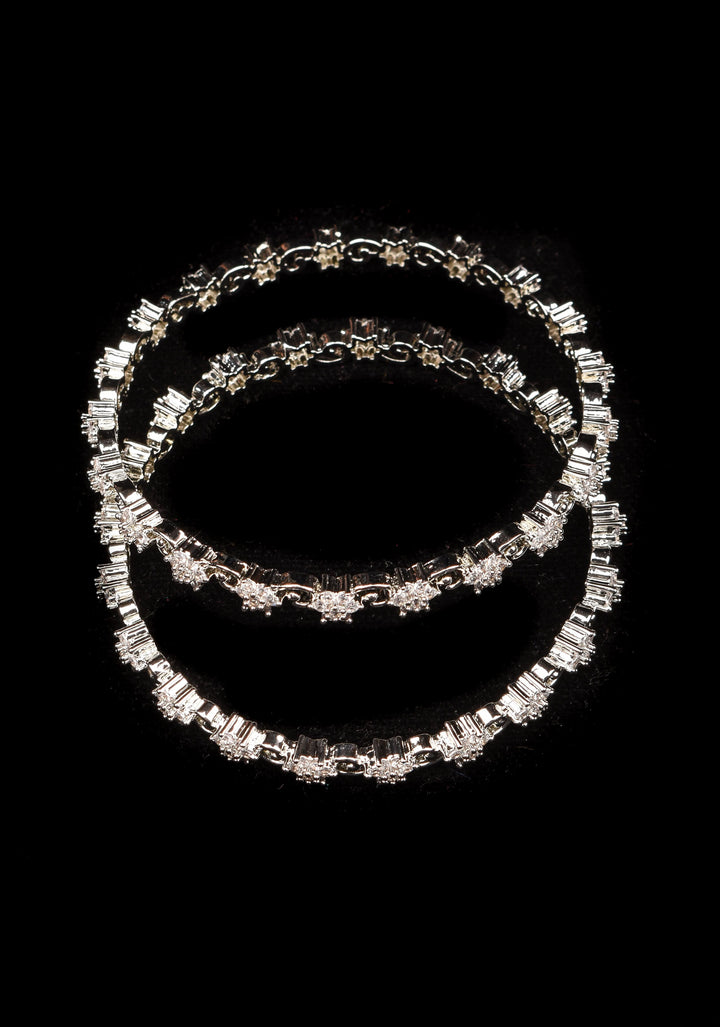 2.4 size white CZ stone floral design Units Silver bangles
