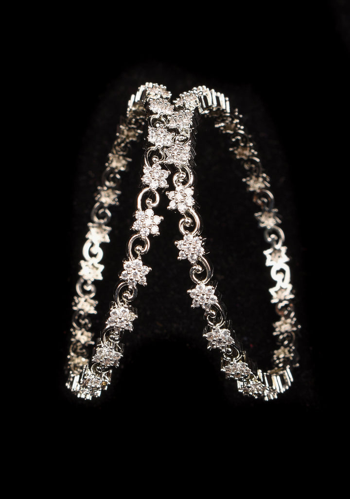 2.4 size white CZ stone floral design Units Silver bangles