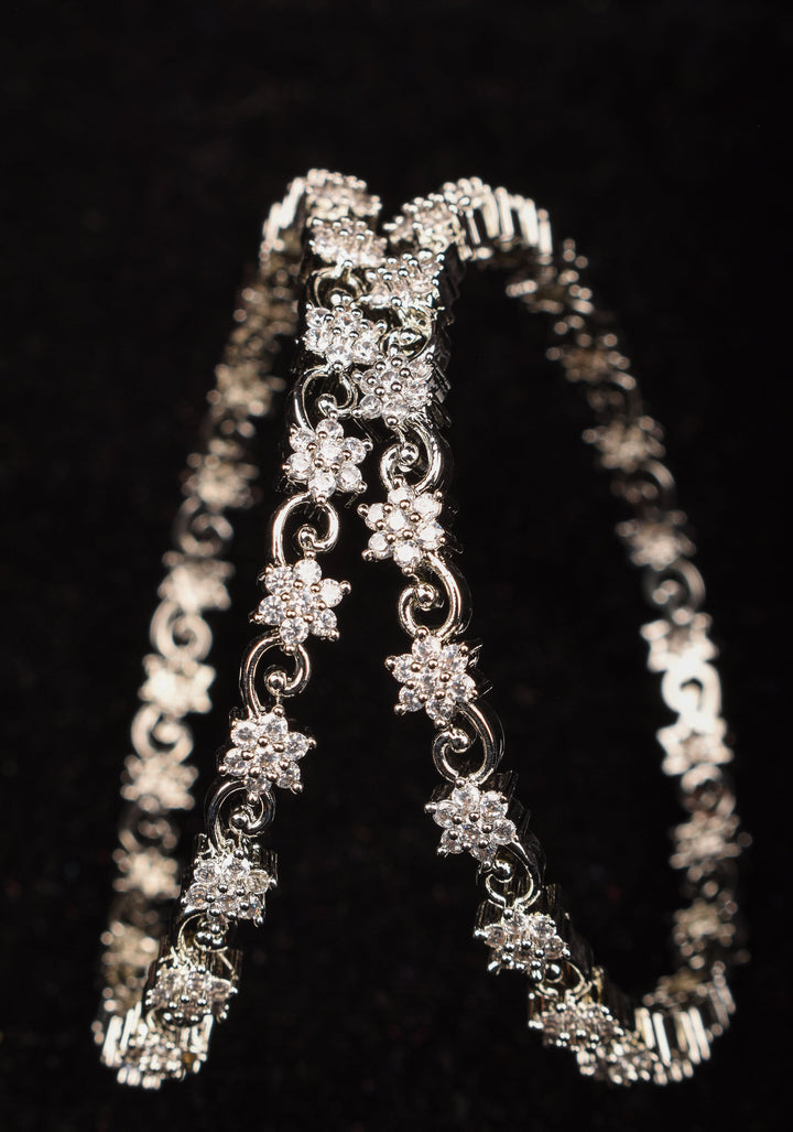 2.4 size white CZ stone floral design Units Silver bangles