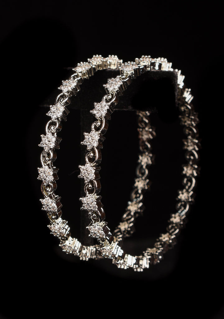 2.4 size white CZ stone floral design Units Silver bangles