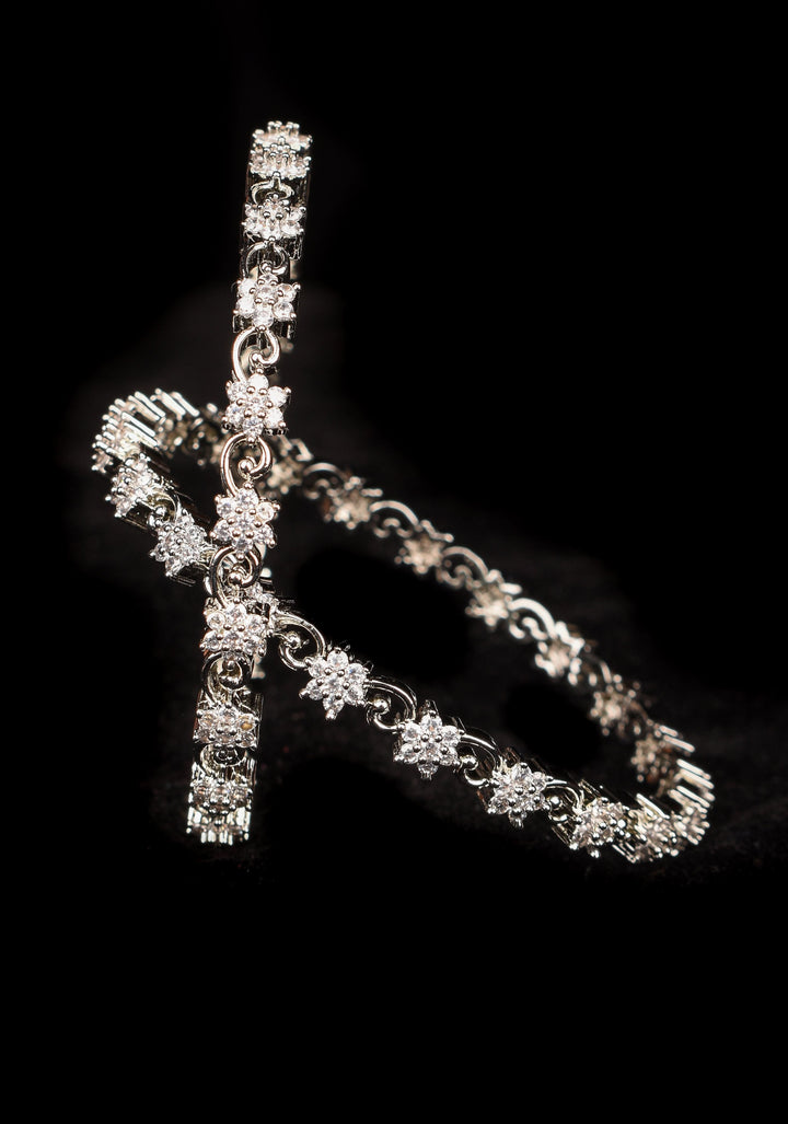 2.4 size white CZ stone floral design Units Silver bangles
