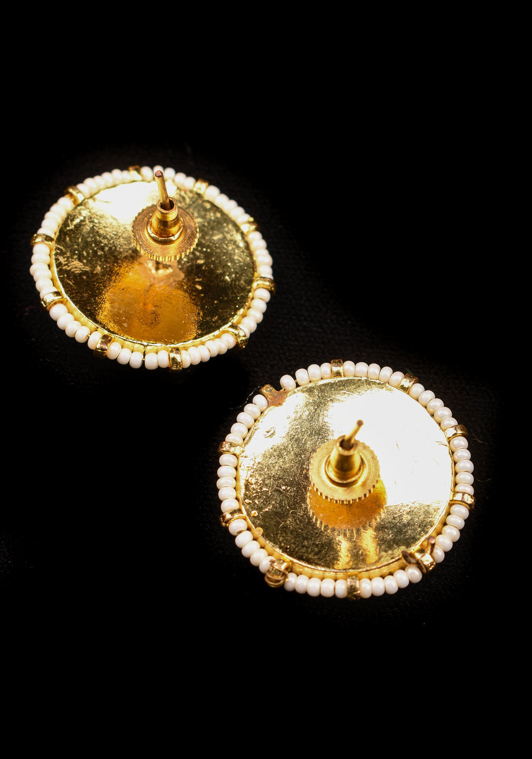 1.1" Jadau Green and White Stones Handmade Studs with White Beads
