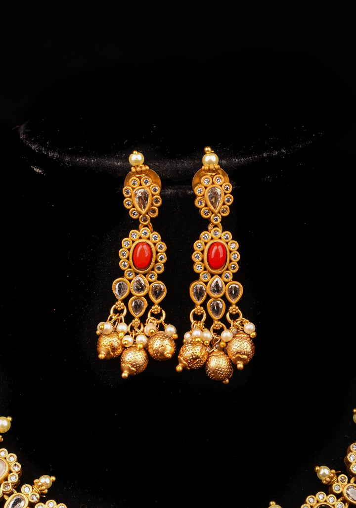 Antique matte gold finished Multicolored stones necklace set with matching Earrings