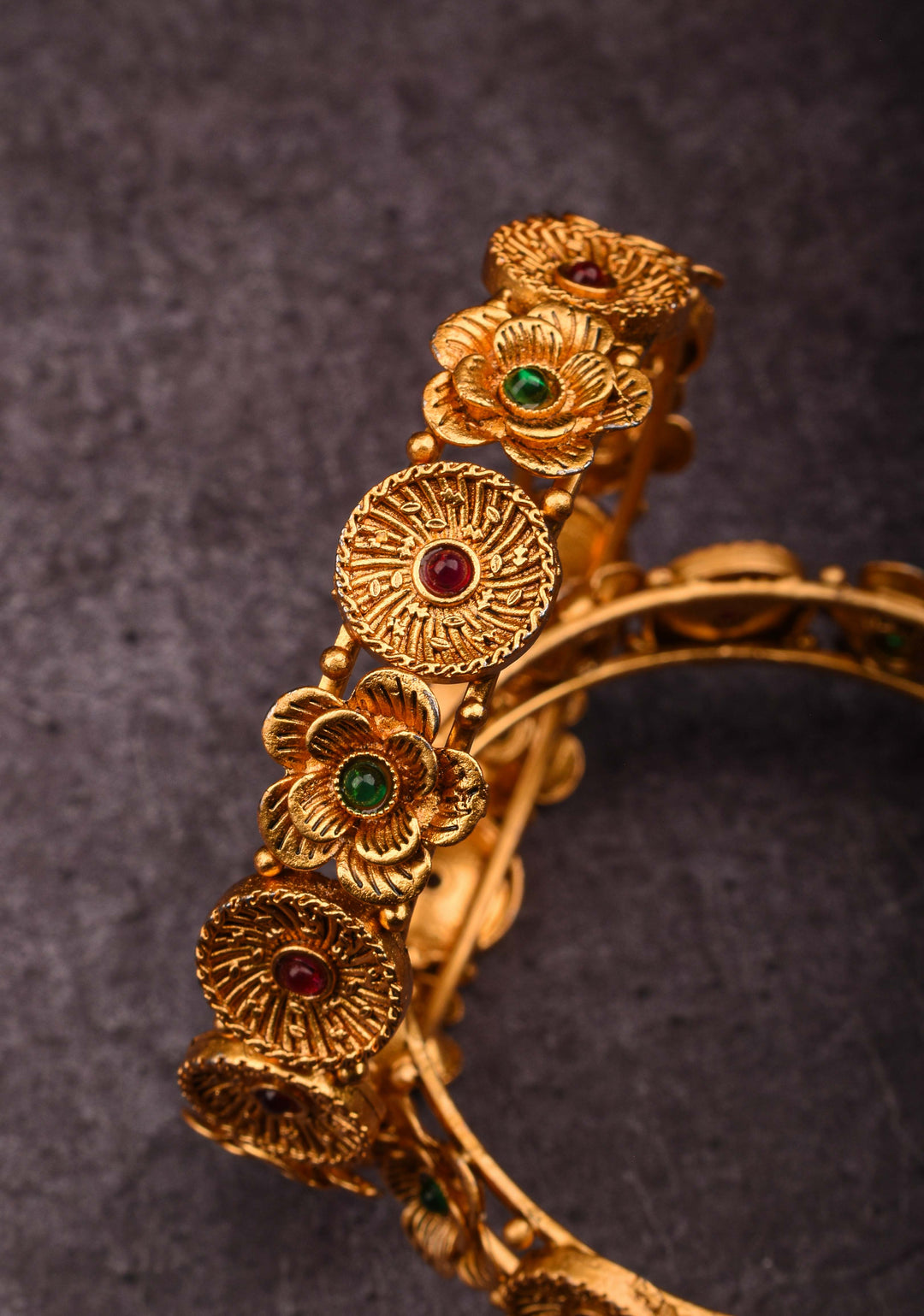 Antique Tone Floral Design Bangles – Size 2.6 Diameter
