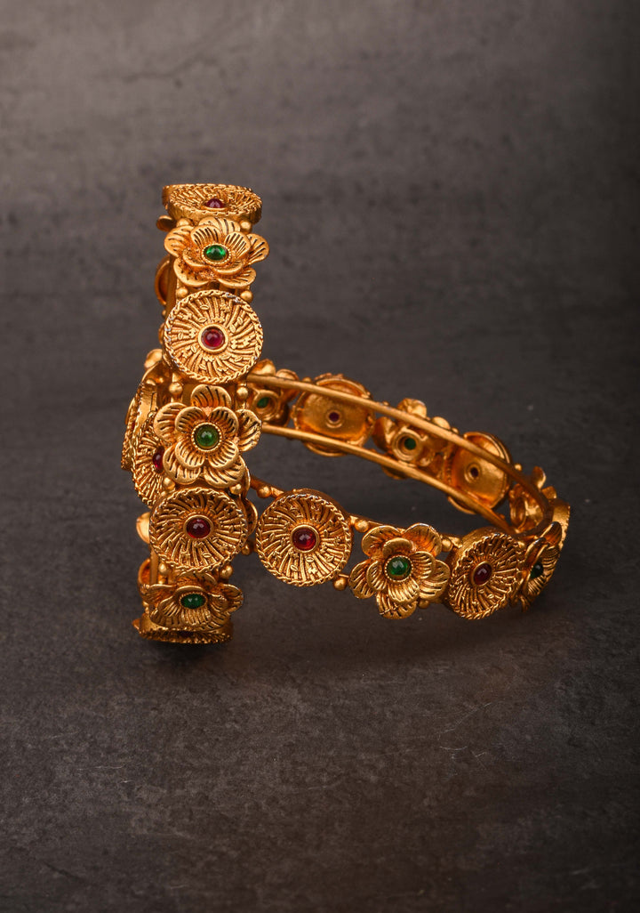 Antique Tone Floral Design Bangles – Size 2.6 Diameter