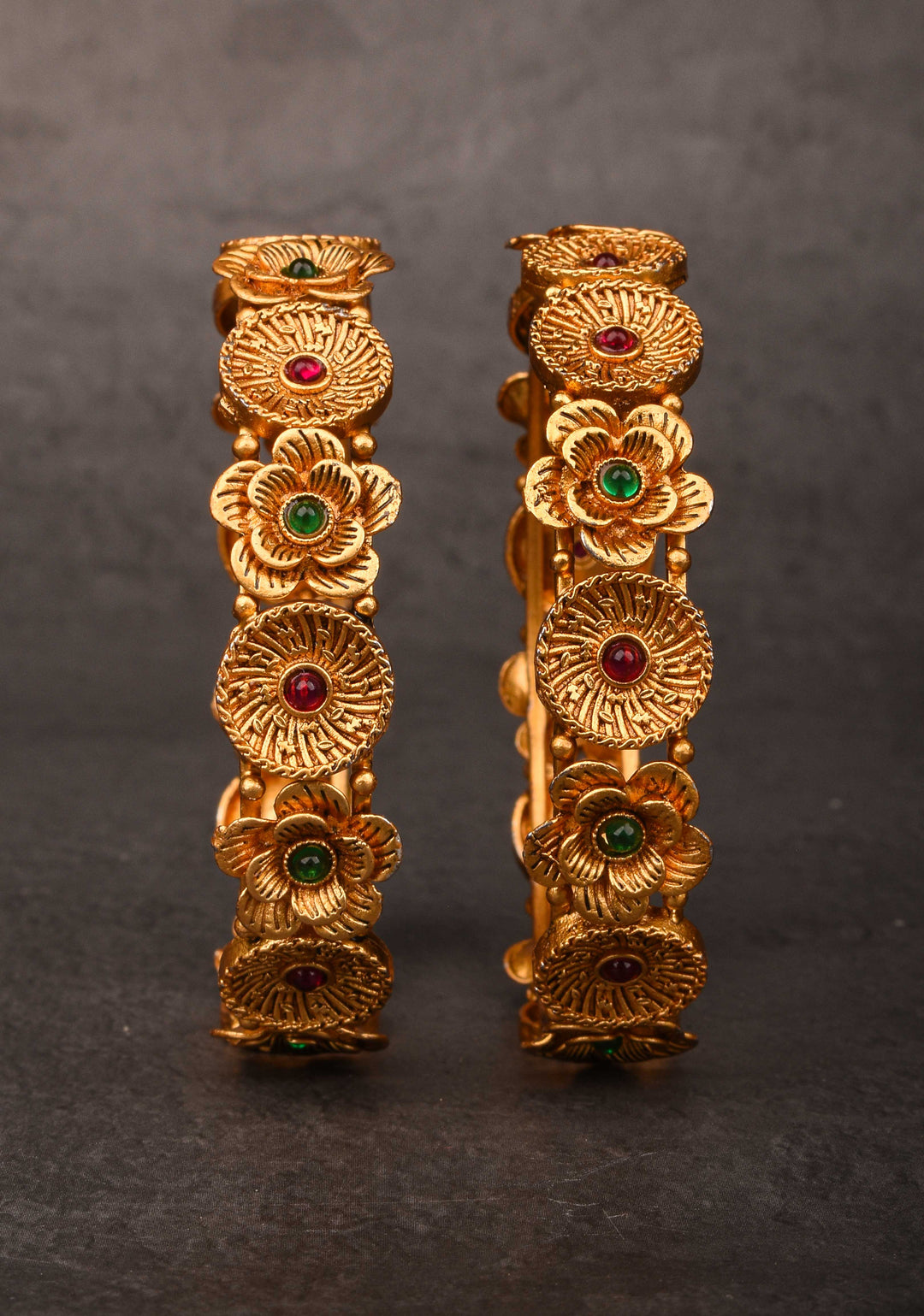Antique Tone Floral Design Bangles – Size 2.6 Diameter