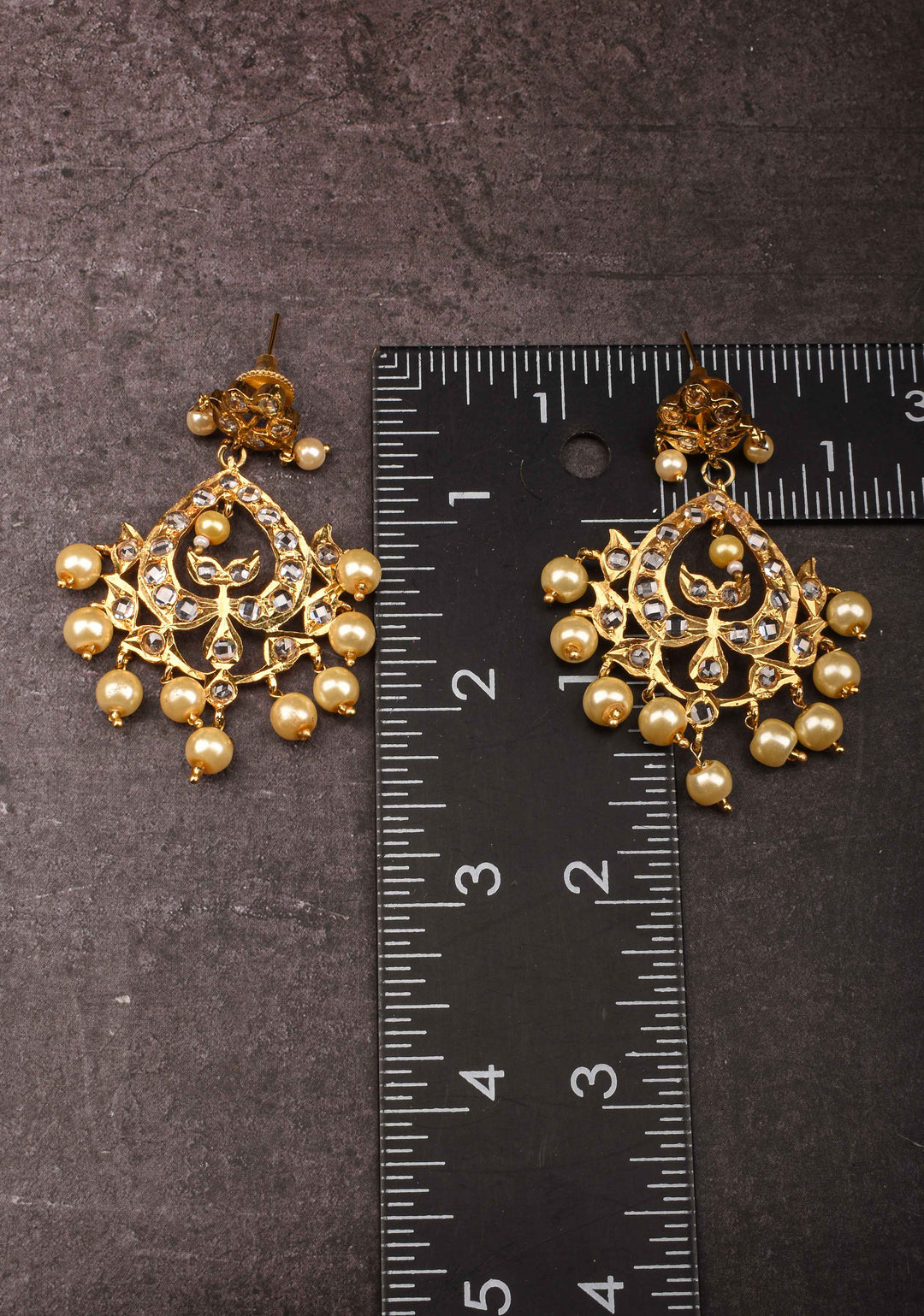 Leaf Design with White Stones and Dangling Pearls | Shobitam Jewelry