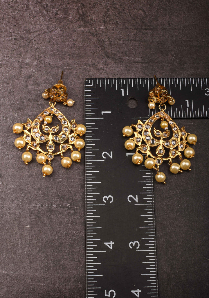 Leaf Design with White Stones and Dangling Pearls | Shobitam Jewelry