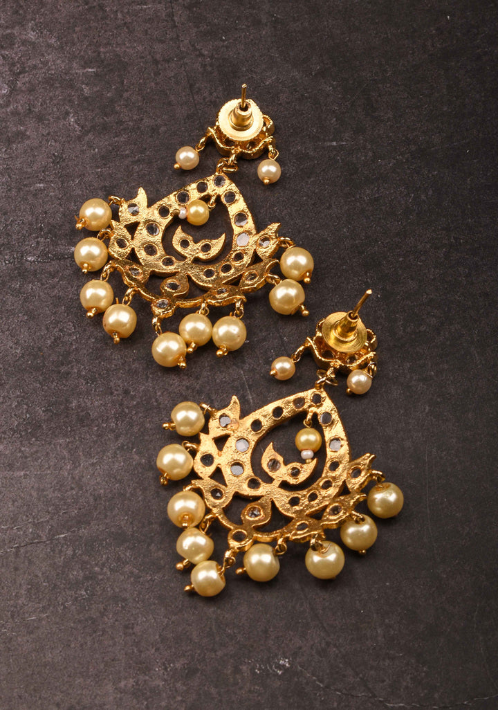 Leaf Design with White Stones and Dangling Pearls | Shobitam Jewelry