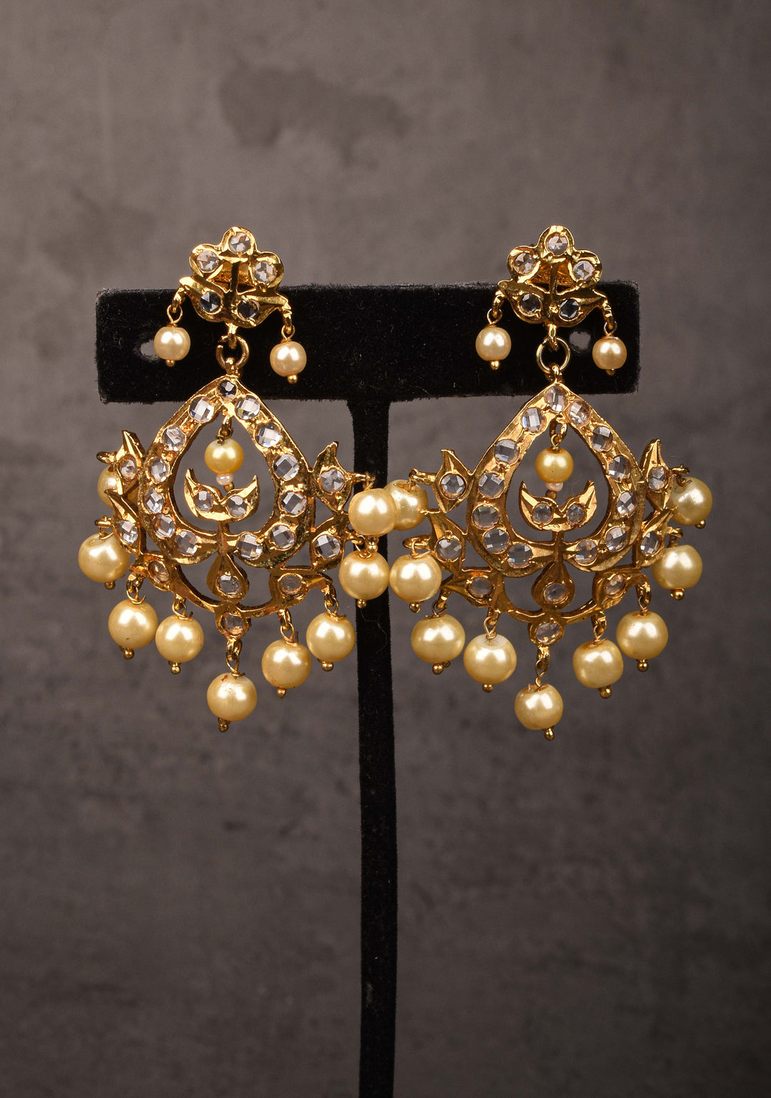 Leaf Design with White Stones and Dangling Pearls | Shobitam Jewelry