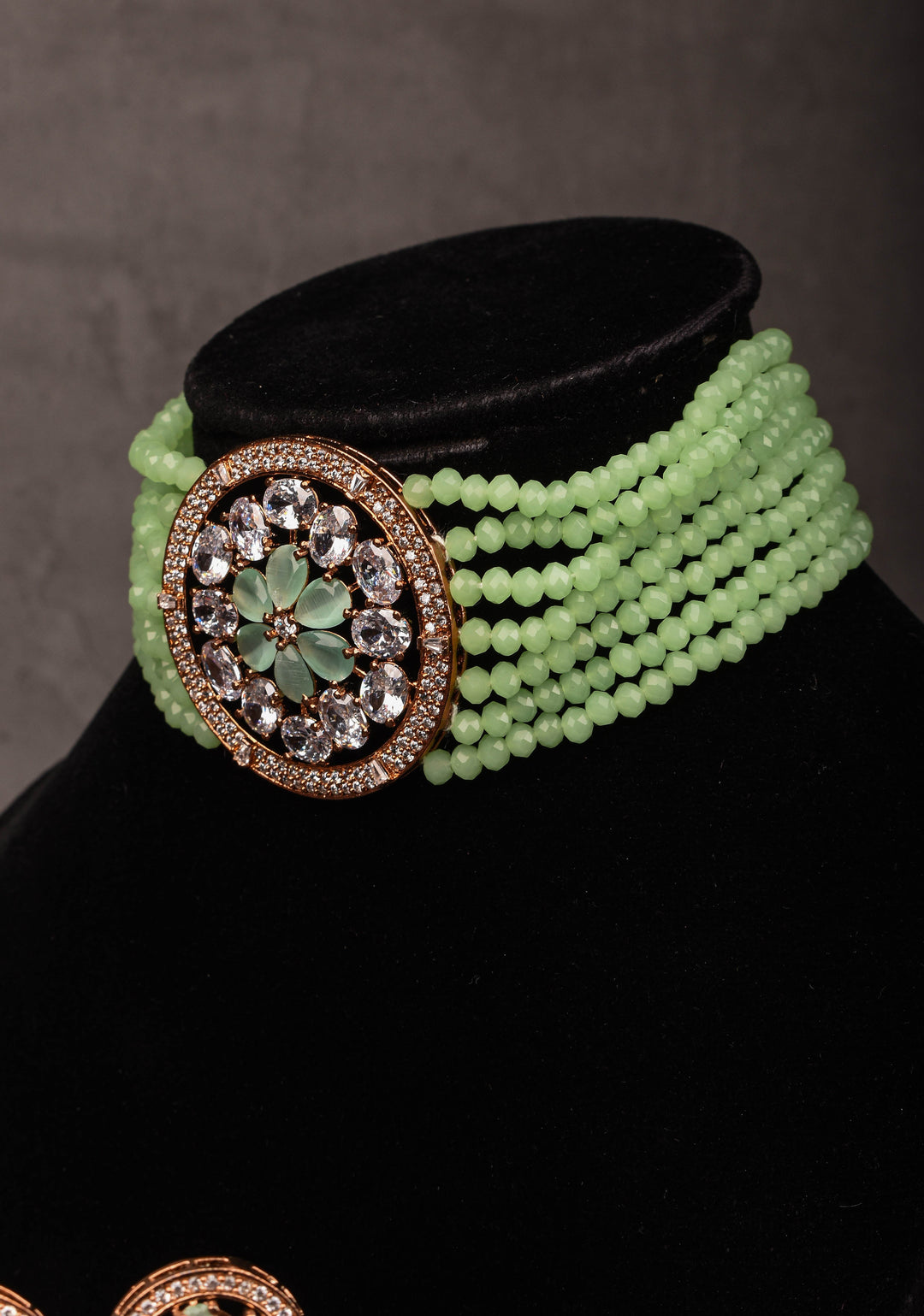 Elegant Choker Set with Green Multistrand Beads