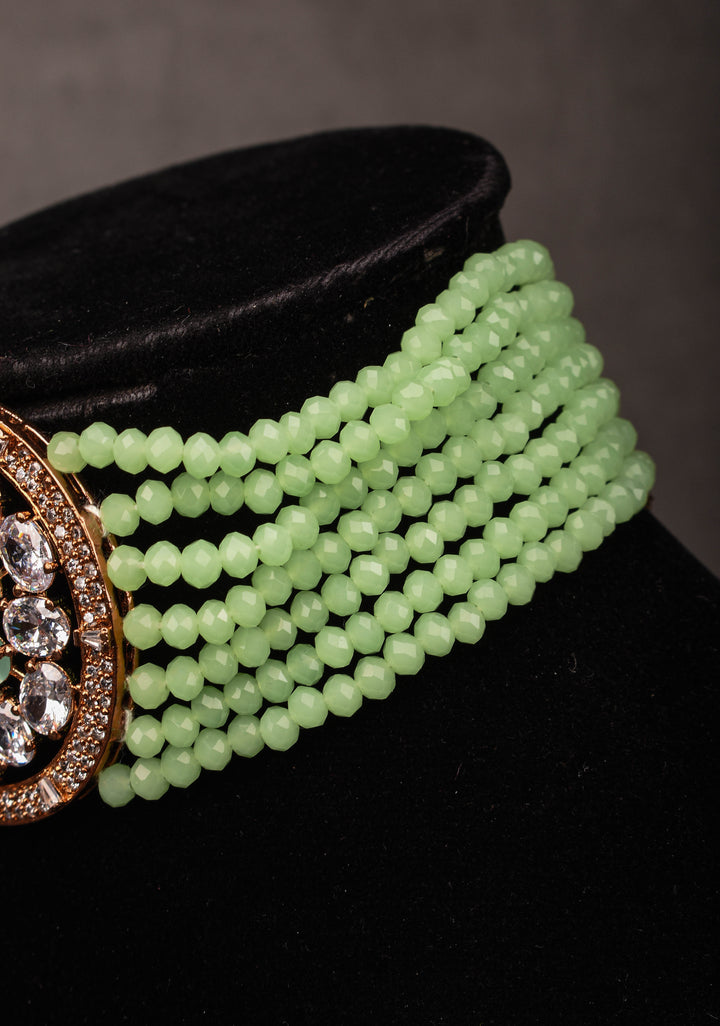 Elegant Choker Set with Green Multistrand Beads