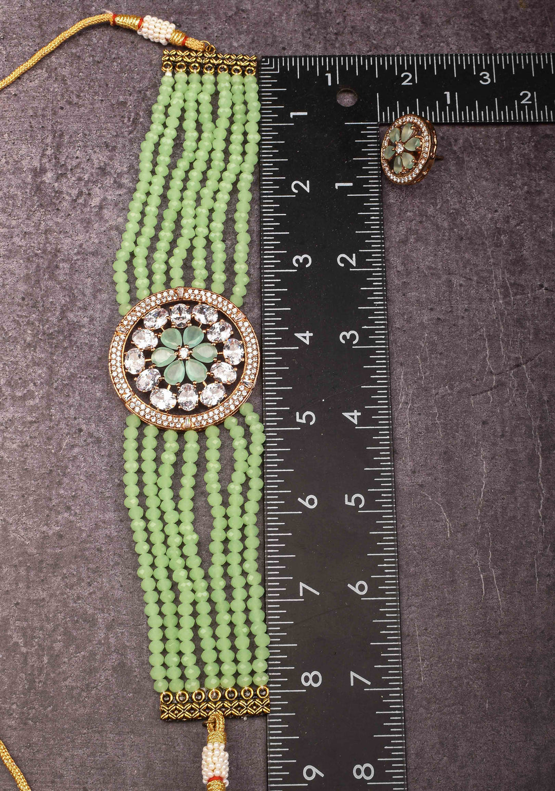 Elegant Choker Set with Green Multistrand Beads