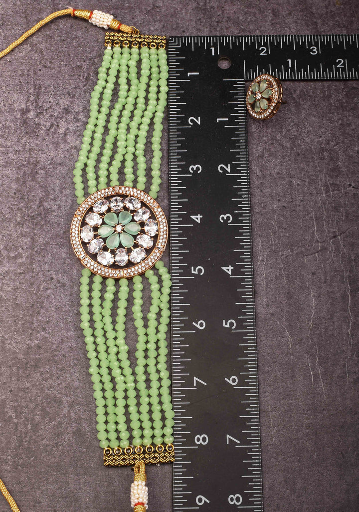 Elegant Choker Set with Green Multistrand Beads