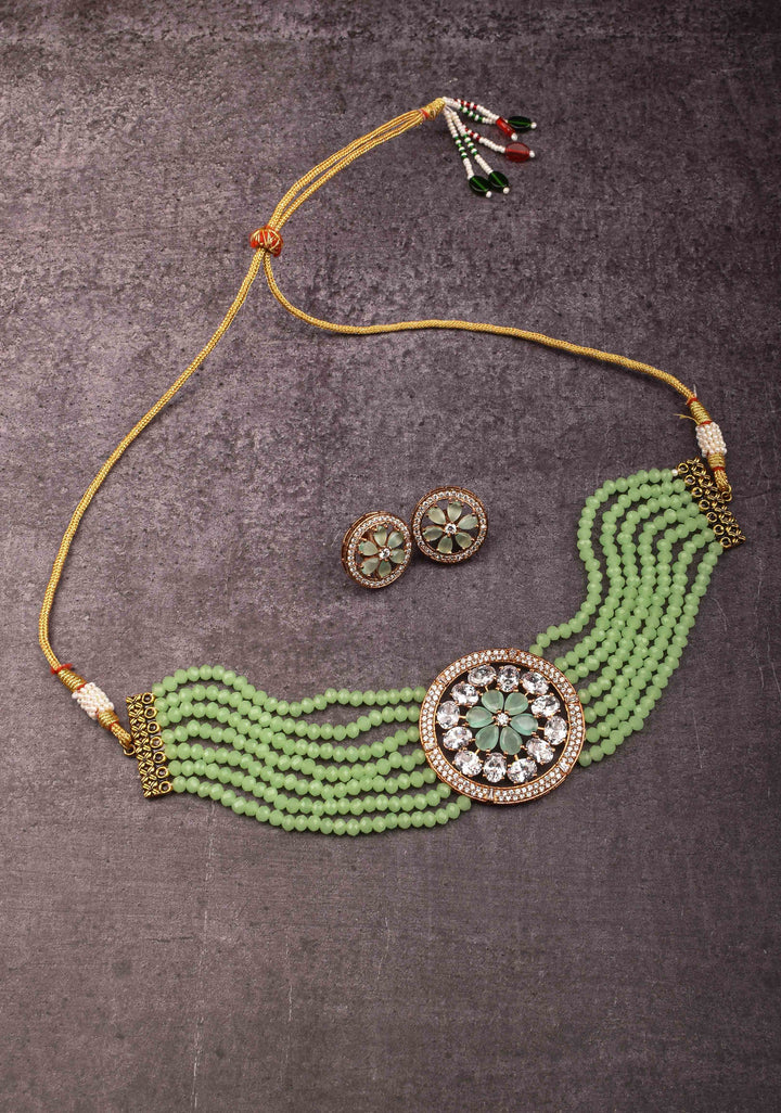 Elegant Choker Set with Green Multistrand Beads