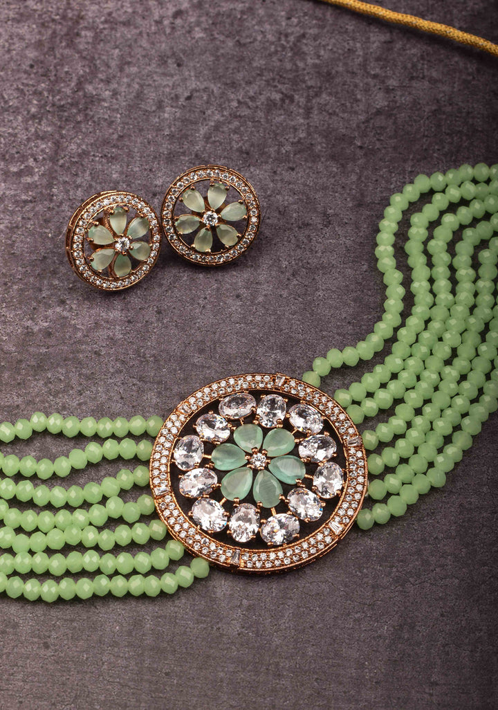Elegant Choker Set with Green Multistrand Beads