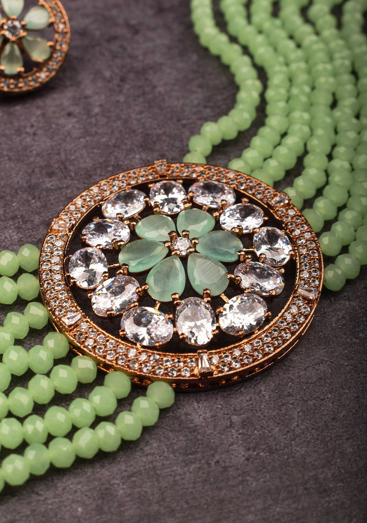 Elegant Choker Set with Green Multistrand Beads