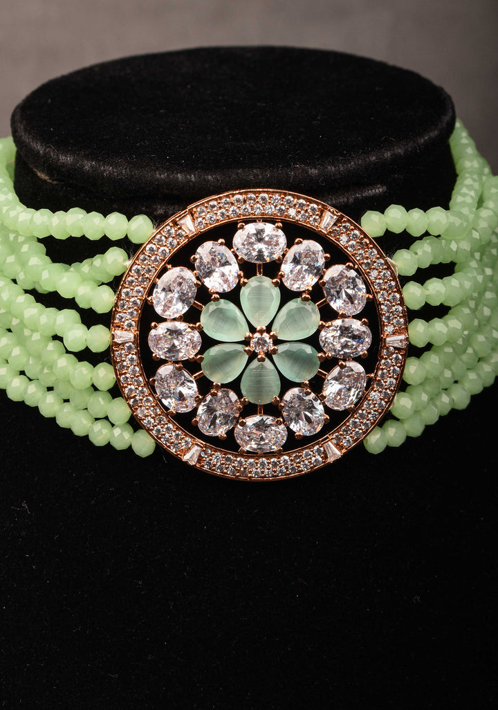 Elegant Choker Set with Green Multistrand Beads