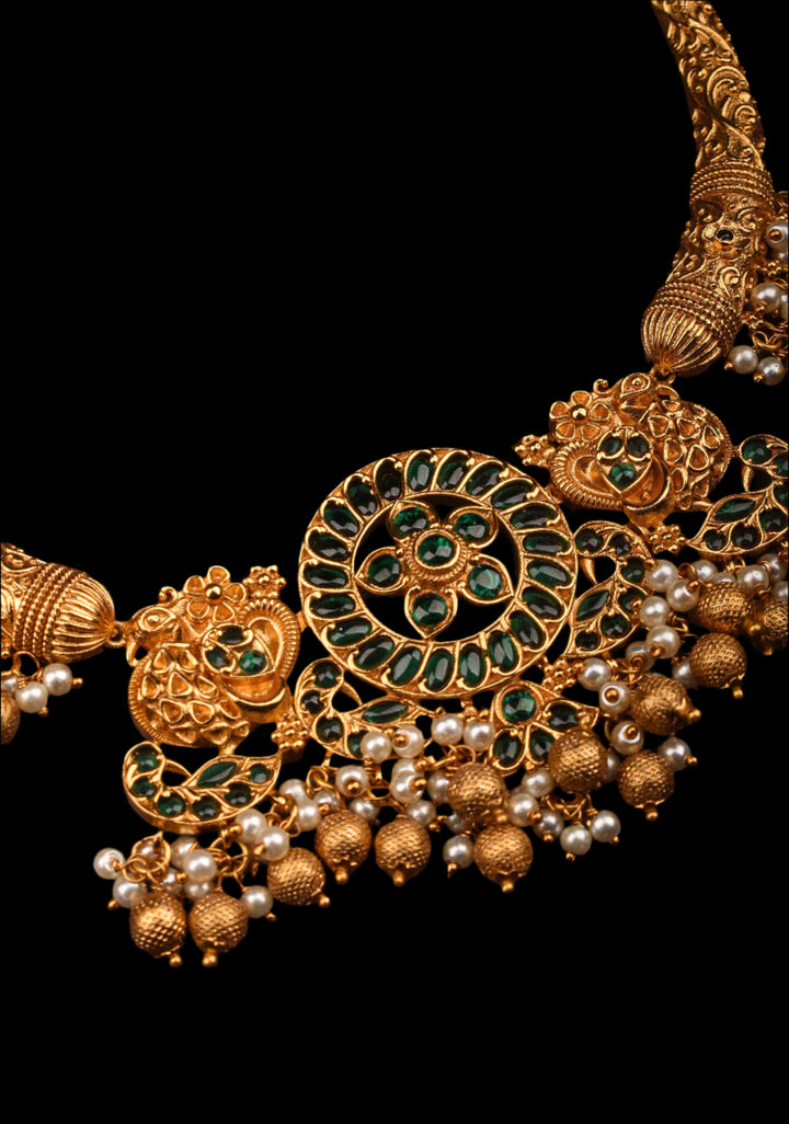 Hasli inspired Ethnic Necklace With Green stone and dangling beads
