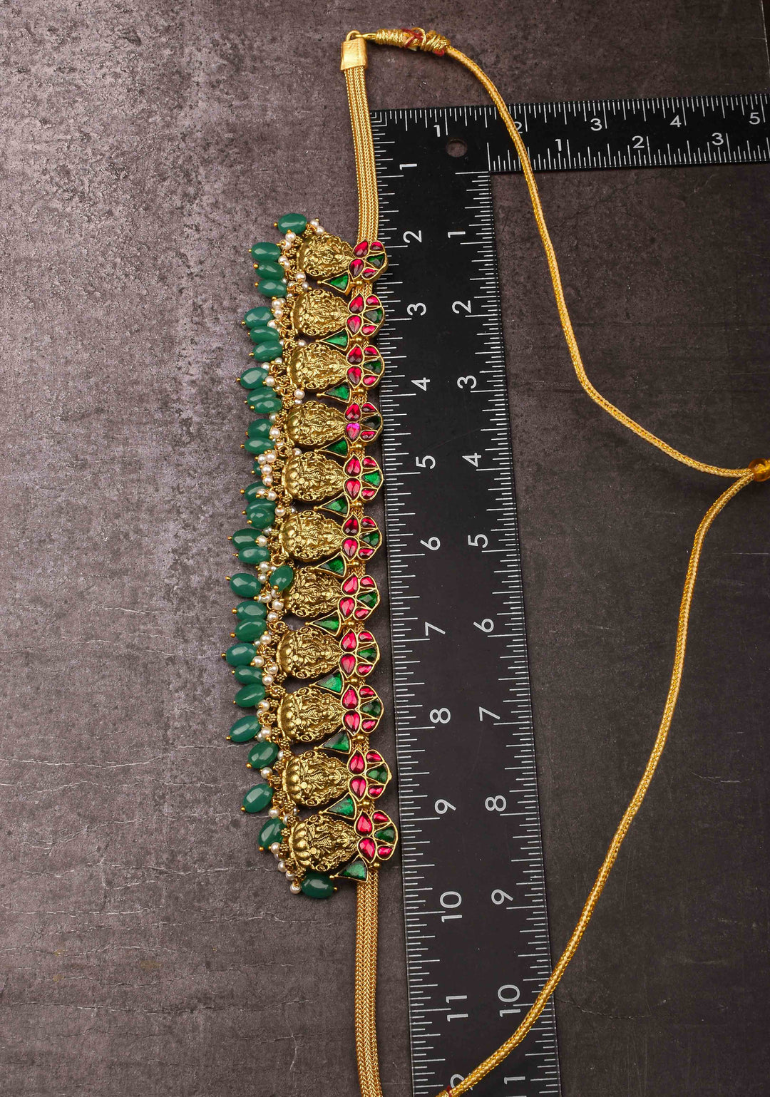 Nagas Lakshmi Necklace with Multicolor stone and green dangling beads