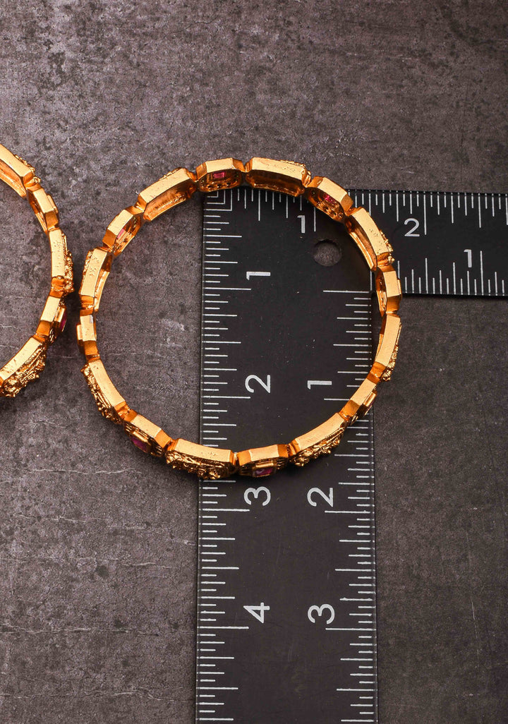 Gold-Plated Temple Design Bangles with Kemp Stone Accents, Size 2.5"