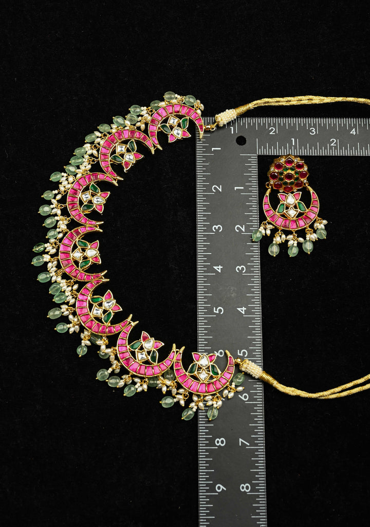Chand Design Jadau Necklace Set with Dangling Beads