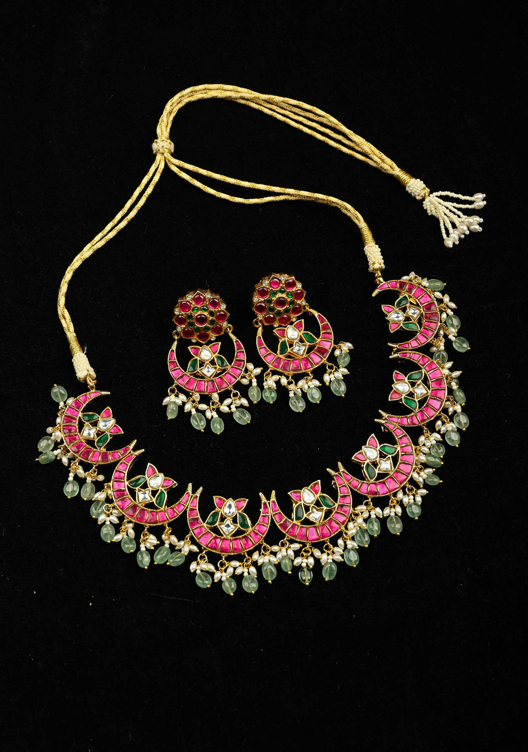 Chand Design Jadau Necklace Set with Dangling Beads