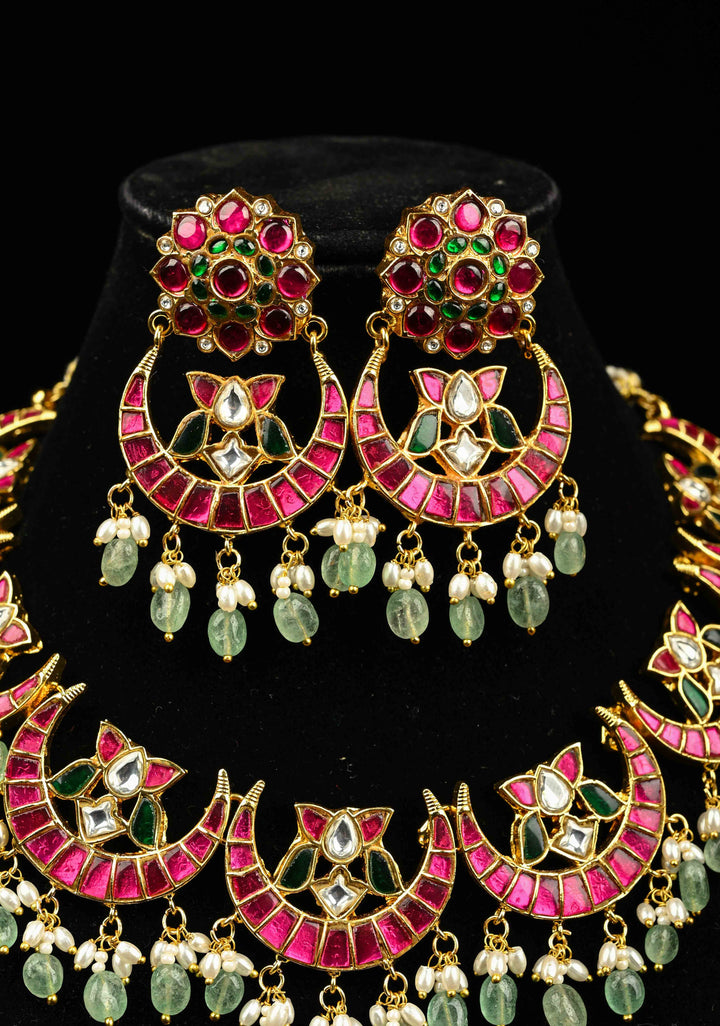 Chand Design Jadau Necklace Set with Dangling Beads