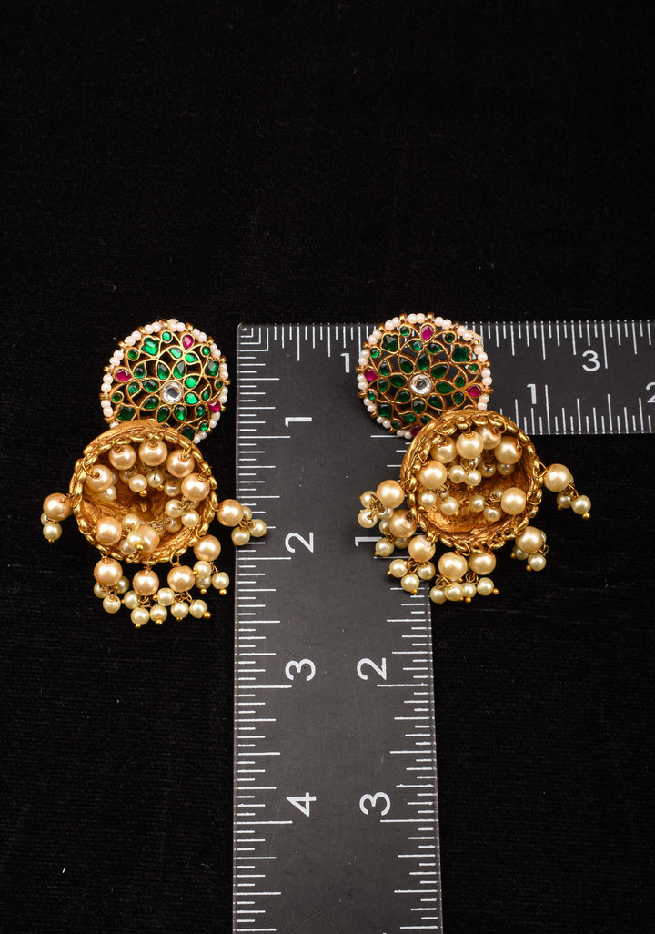 Nagas Jhumki Earrings with Multicolor Stone Studs