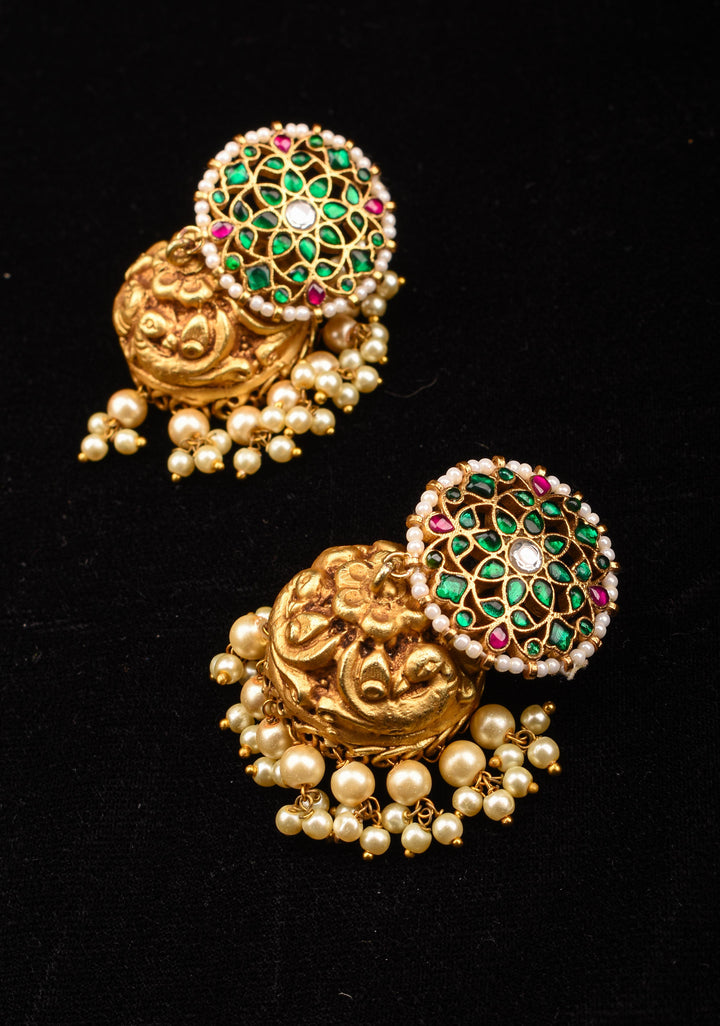 Nagas Jhumki Earrings with Multicolor Stone Studs