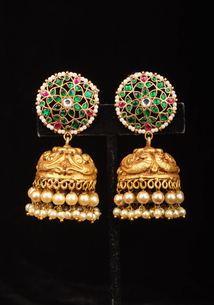Nagas Jhumki Earrings with Multicolor Stone Studs