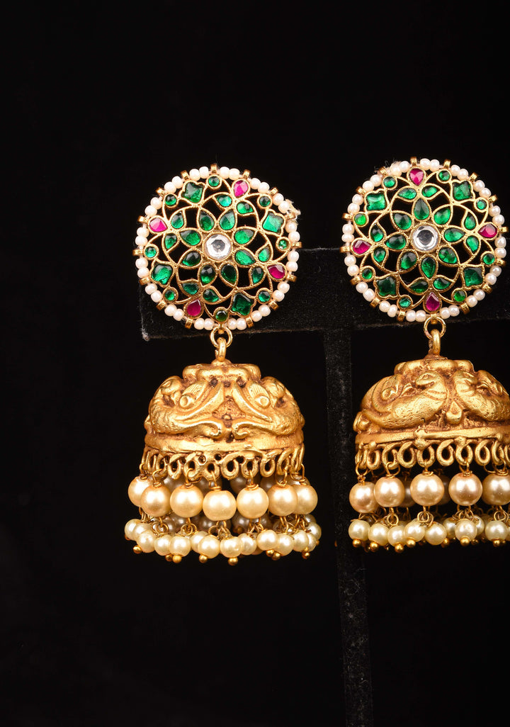 Nagas Jhumki Earrings with Multicolor Stone Studs