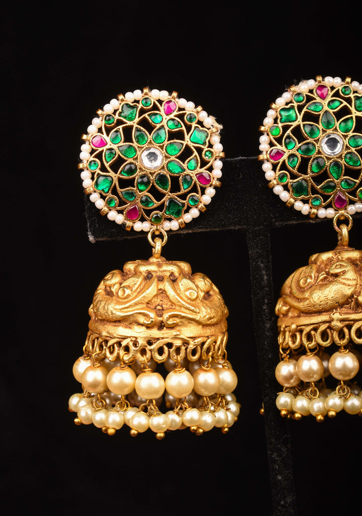 Nagas Jhumki Earrings with Multicolor Stone Studs