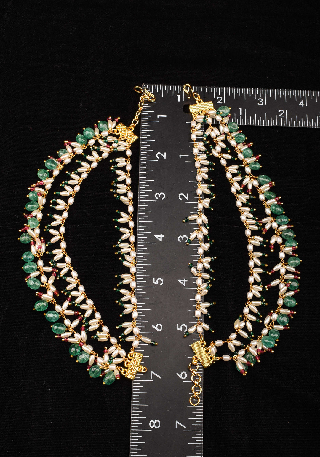 White and Green Unique 3 row Pearl ear chain | Shobitam Jewelry (Copy)