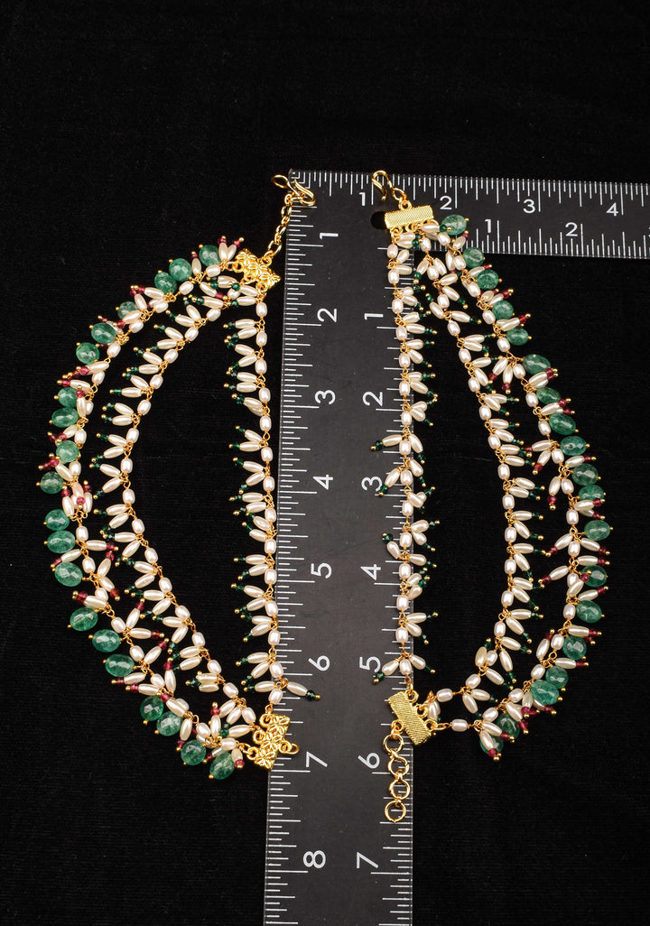 White and Green Unique 3 row Pearl ear chain | Shobitam Jewelry (Copy)