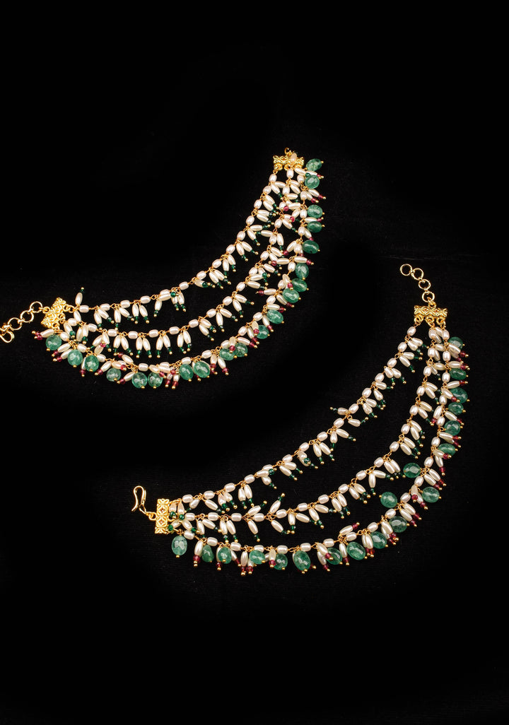 White and Green Unique 3 row Pearl ear chain | Shobitam Jewelry (Copy)