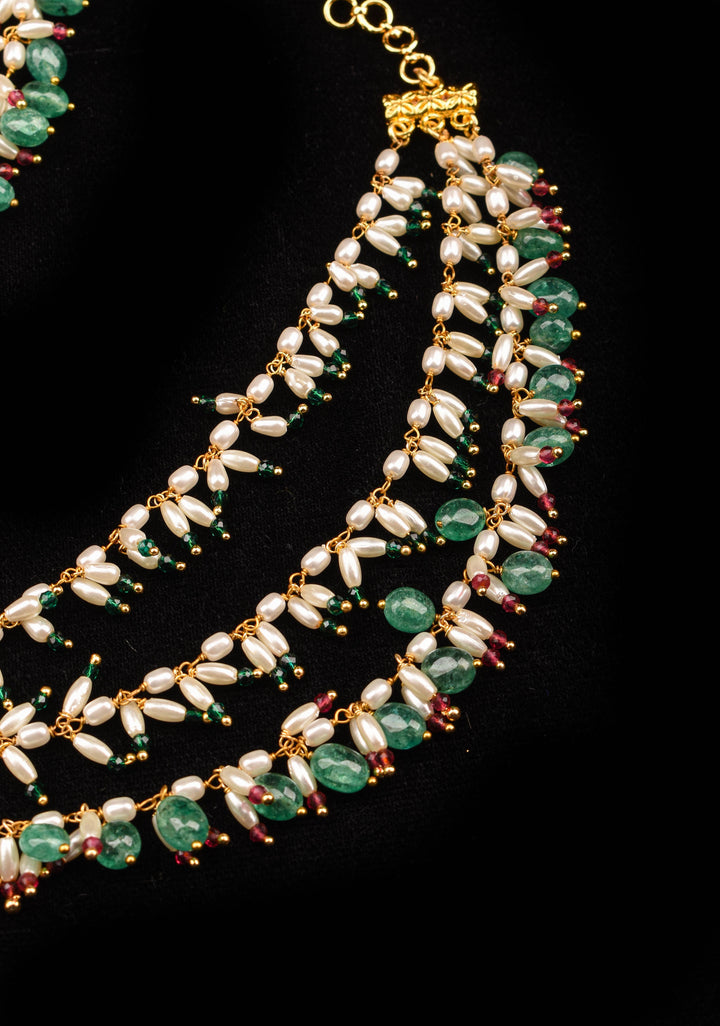 White and Green Unique 3 row Pearl ear chain | Shobitam Jewelry (Copy)