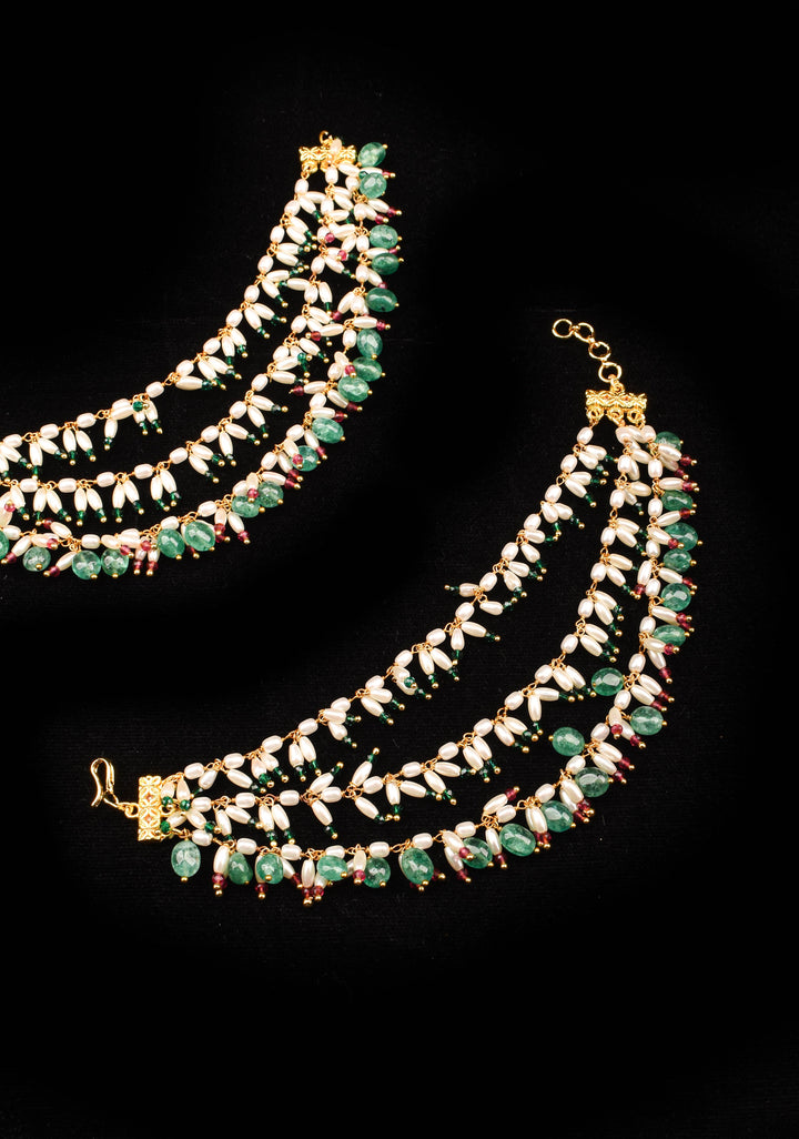 White and Green Unique 3 row Pearl ear chain | Shobitam Jewelry (Copy)
